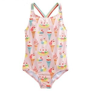 Mini Boden / Crisscross One-Piece Girls Swimsuit in Pink Tourmaline Ice Cream